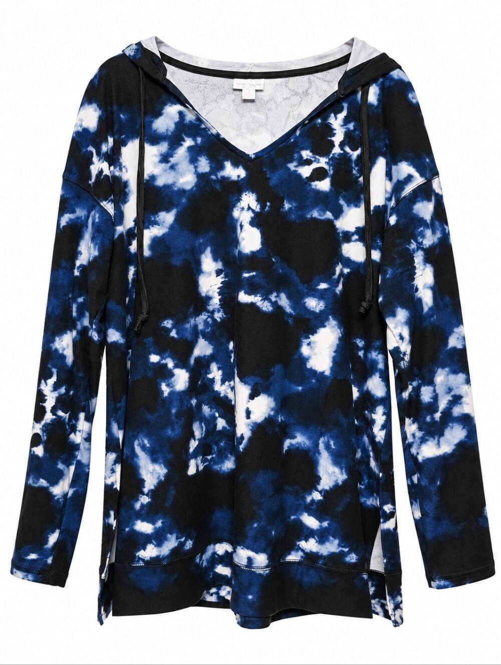 LuLaRoe Lightweight Blue Black White Tie Dye Eliza V-neck Pullover Hoodie Large